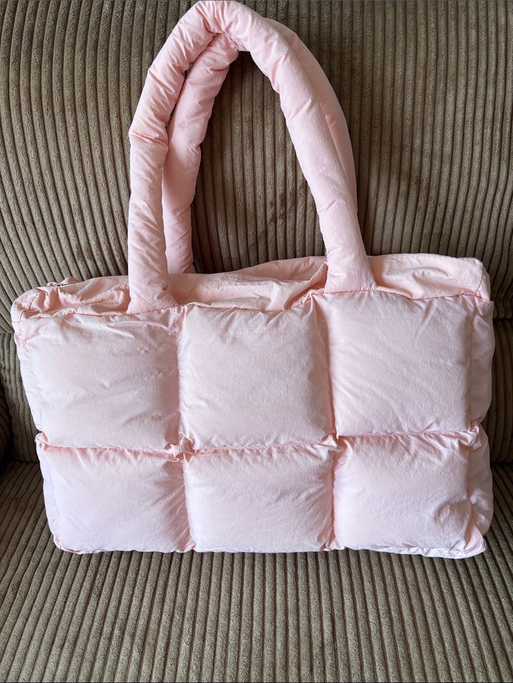 Soft Pink Quilted Tote Bag - Chic Puffy Shoulder Bag